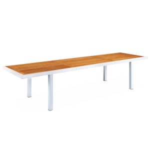 Mediterranean 10-12 Seater Extendable Dining Table. Aluminium Frame, Teak Top, 400x100cm