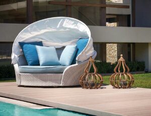 Aura Swivel Day Bed with Cushion and Sun Canopy - Ash White