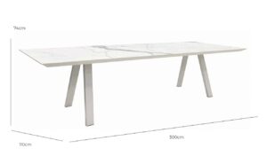 Luxor 10 seater dining table. Aluminium frame, Porcelain top, 300x110cm Anthracite/White frame