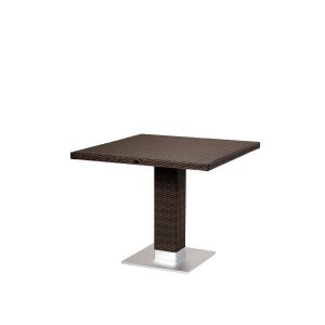 Piazza 4 seater pedestal dining table. Wicker frame, 90x90cm in Ash White/Safari brown